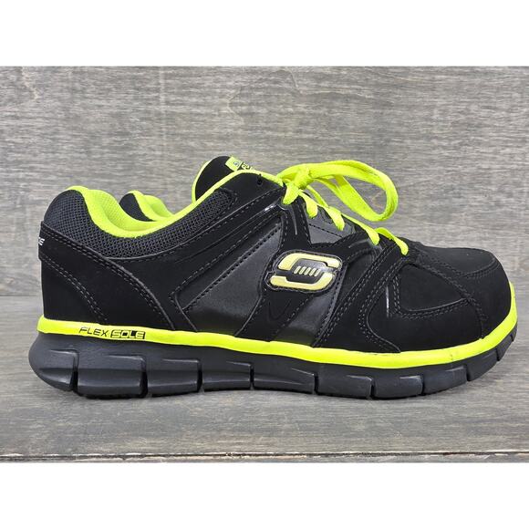 Skechers Flex Sole Work Alloy Toe Black Neon Safety Sneakers Size 10 Men Wide - Picture 1 of 10